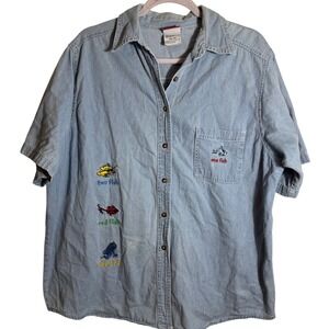 Vintage Dr. Seuss One Fish Two Fish Red Fish Blue Fish Embroidered Denim 18W/20W